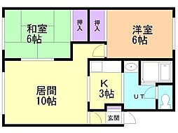 エバーハイム 2LDKの間取図画像