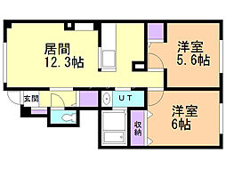 スウィートカーサ 2LDKの間取図画像