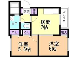ノース季実の里6 2DKの間取図画像