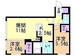 アルファレジデンス麻生 2LDKの間取図画像
