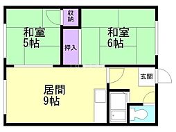北栄マンション 2LDKの間取図画像