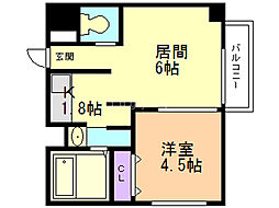 ルラシオン北大前 1DKの間取図画像