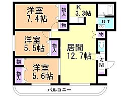 バーリントンコート2 3LDKの間取図画像