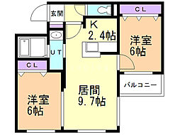 ランドシャフト33 2LDKの間取図画像