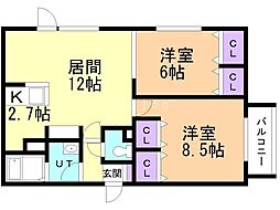ウベア篠路 2LDKの間取図画像