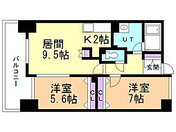 グレースコート北18条 2LDKの間取図画像