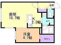 ゼスティN32 1LDKの間取図画像