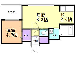 HGSノース23 1LDKの間取図画像