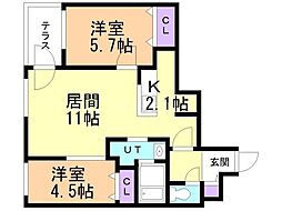 ブランシャールEK麻生 2LDKの間取図画像