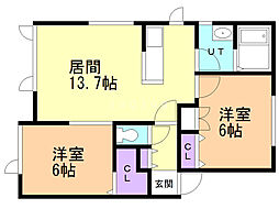 ライフ・ゾーン新琴似 2LDKの間取図画像