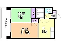 北18条駅光ハイツ 2Kの間取図画像