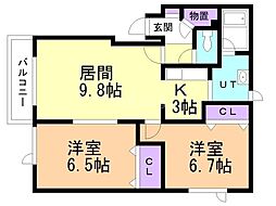 ルピナスティーコート 2LDKの間取図画像