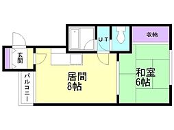 麻生サニーハイツ 1DKの間取図画像