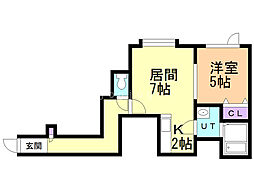 ノースフィールド 1LDKの間取図画像