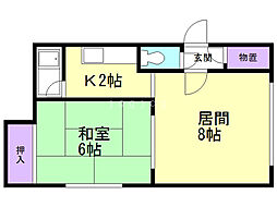 内海ハイツ麻生 1LDKの間取図画像
