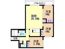 レインボーロード宮の森2nd 3LDKの間取図画像