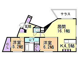 ＭＩＹＡＮＯＭＯＲＩ−ＣＩＴＹ．ＳＴＥＬＬＡ 1階2LDKの間取り