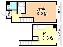 メープル北円山 2階1Kの間取り