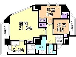 ザ・パークハウス円山 11階2LDKの間取り