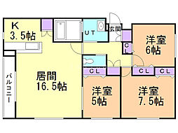 ｃａｃａｏ円山　（カカオ円山） 3階3LDKの間取り