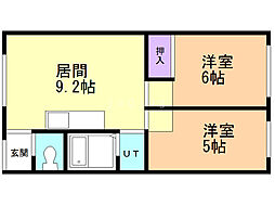 レジデンス北16条 1階2LDKの間取り