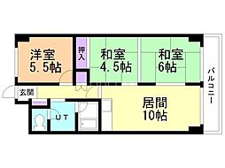 ドミ16中島公園 4階3LDKの間取り
