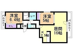 クオーレ 4階2LDKの間取り