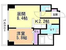 キャロット13 9階1LDKの間取り