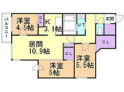 GLASSYAMAHANAEAST 3LDKの間取図画像