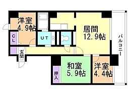 セザール伏見 3LDKの間取図画像