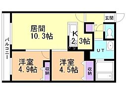 SーRESIDENCE医大南altier 2LDKの間取図画像