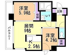 クレジデンス札幌・南4条 3階2LDKの間取り