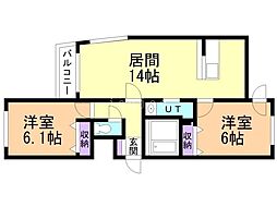 システムコート大通東 3階2LDKの間取り