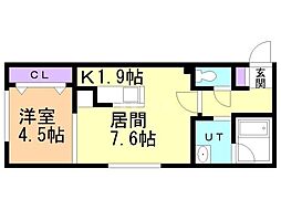 札幌市電2系統 西線6条駅 徒歩4分の賃貸マンション 4階1LDKの間取り