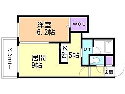 シエル山鼻 2階1LDKの間取り