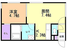 Luxis　S5 2階1DKの間取り