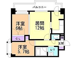 クリオ行啓通壱番館 2LDKの間取図画像