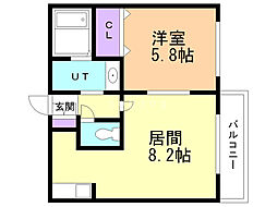 プランドールモンテ北円山 1LDKの間取図画像