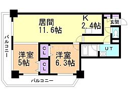 PRIMEURBAN札幌リバーフロント 2LDKの間取図画像