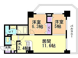 PRIMEURBAN札幌リバーフロント 2LDKの間取図画像