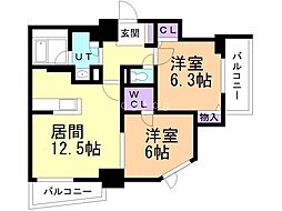 THESERAM円山 2LDKの間取図画像