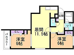ル・ピエール桑園 2LDKの間取図画像