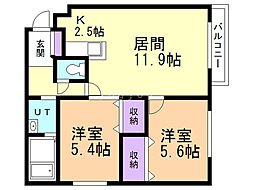 プレジャー南13条 2LDKの間取図画像