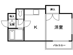 プレサント南2西19 1DKの間取図画像