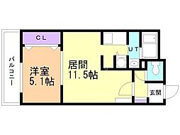 シルヴェール弐番館 1LDKの間取図画像