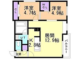 札幌市中央区北七条西11丁目マンション 2LDKの間取図画像