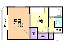 エンドレス三井 1Kの間取図画像