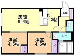 ラグゼ円山 2LDKの間取図画像
