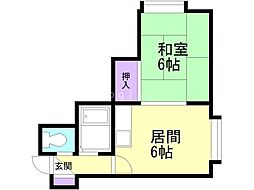 セピア八軒A 1DKの間取図画像