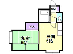 セピア八軒A 1DKの間取図画像